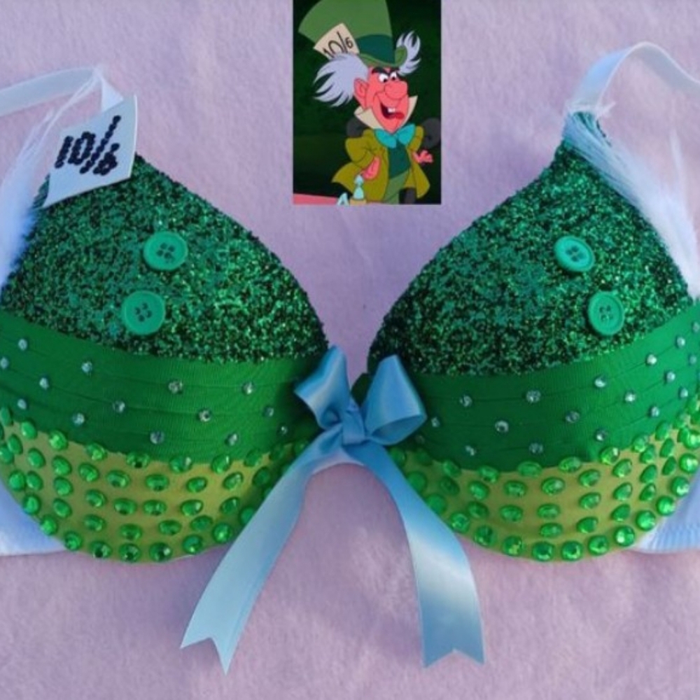 Mad Hatter Green Bra Halloween Alice in Wonderland costume top Mardi Gras